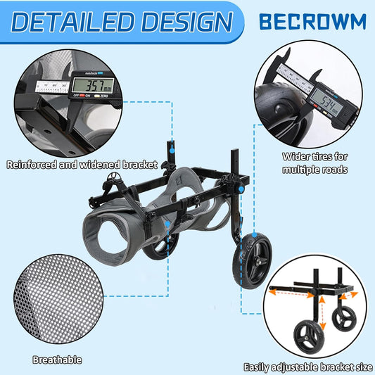 Dog Wheelchair for Back Legs, Light Weight Dog&Cat&Pets Wheelchair Cart with Disabled Hind Legs Walking, Adjustable Doggy Wheelchair Cart with Wheels for Back Legs Large Dog