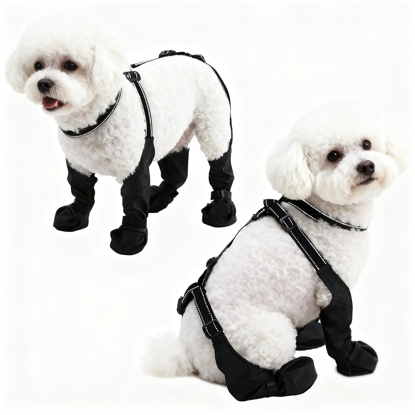 Waterproof Dog Boots - Adjustable Pet Shoes for Small/Medium Dogs, Soft Paws Protector, Black