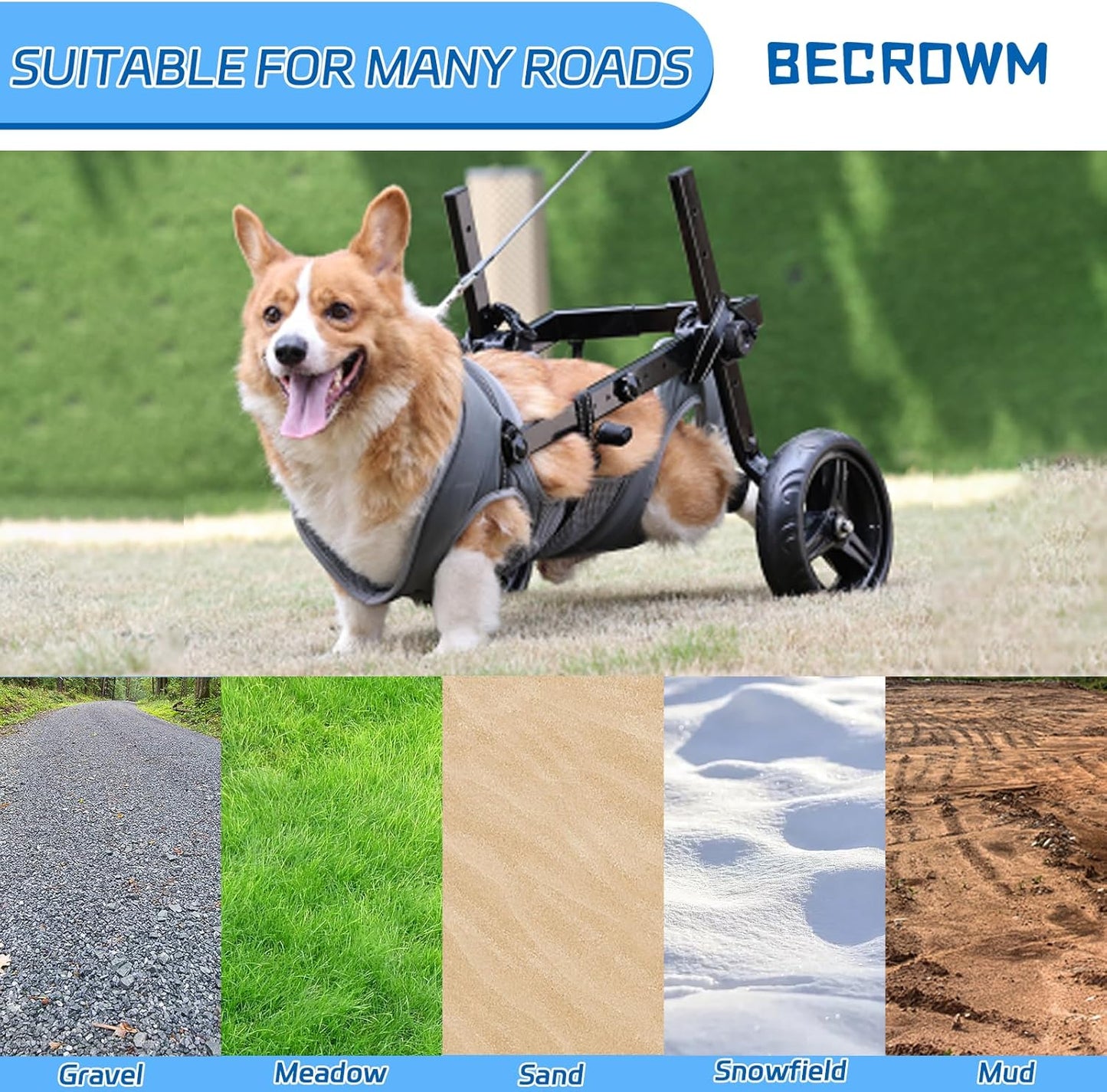 Dog Wheelchair for Back Legs, Light Weight Dog&Cat&Pets Wheelchair Cart with Disabled Hind Legs Walking, Adjustable Doggy Wheelchair Cart with Wheels for Back Legs Large Dog