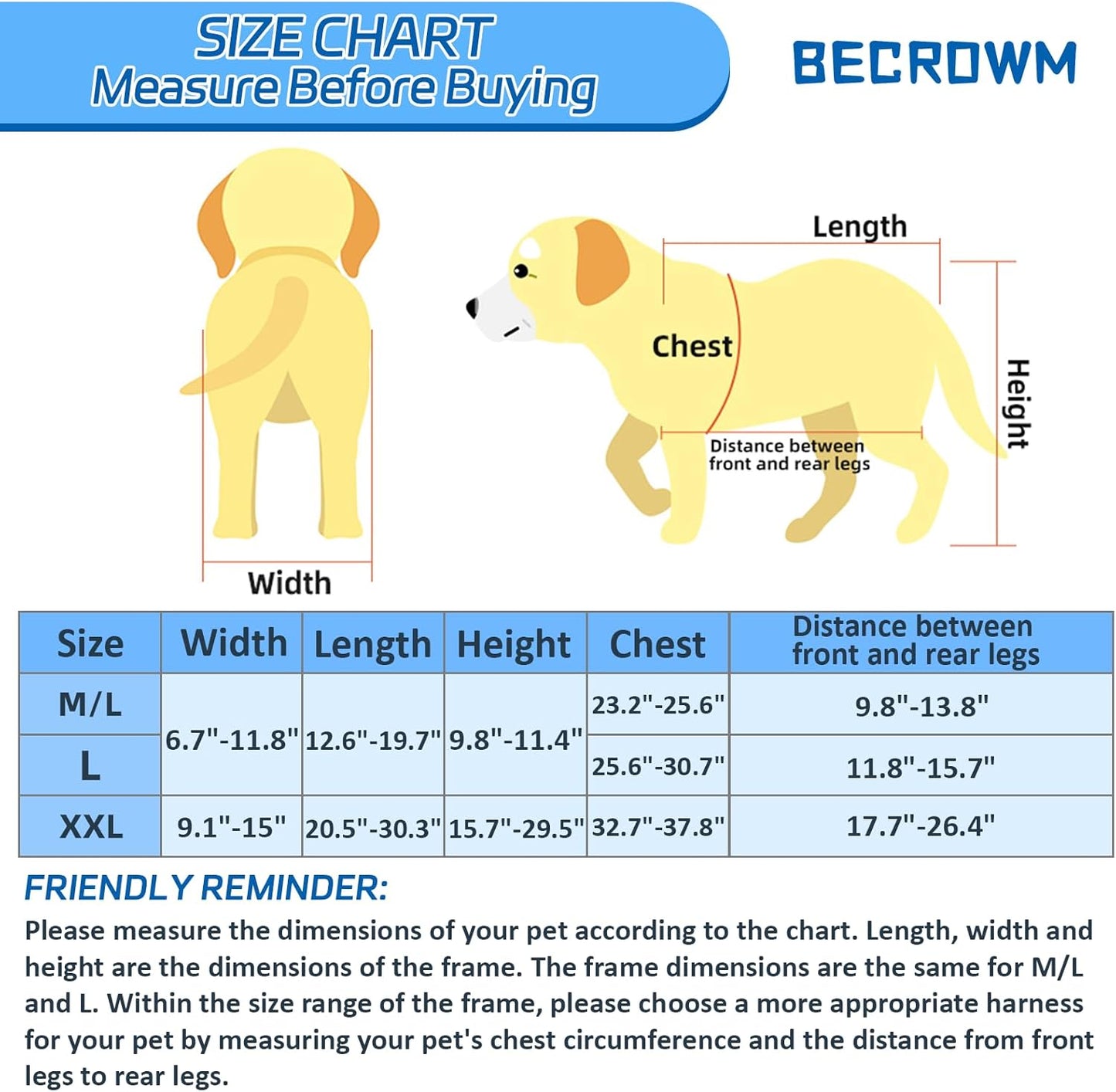 Dog Wheelchair for Back Legs, Light Weight Dog&Cat&Pets Wheelchair Cart with Disabled Hind Legs Walking, Adjustable Doggy Wheelchair Cart with Wheels for Back Legs Large Dog