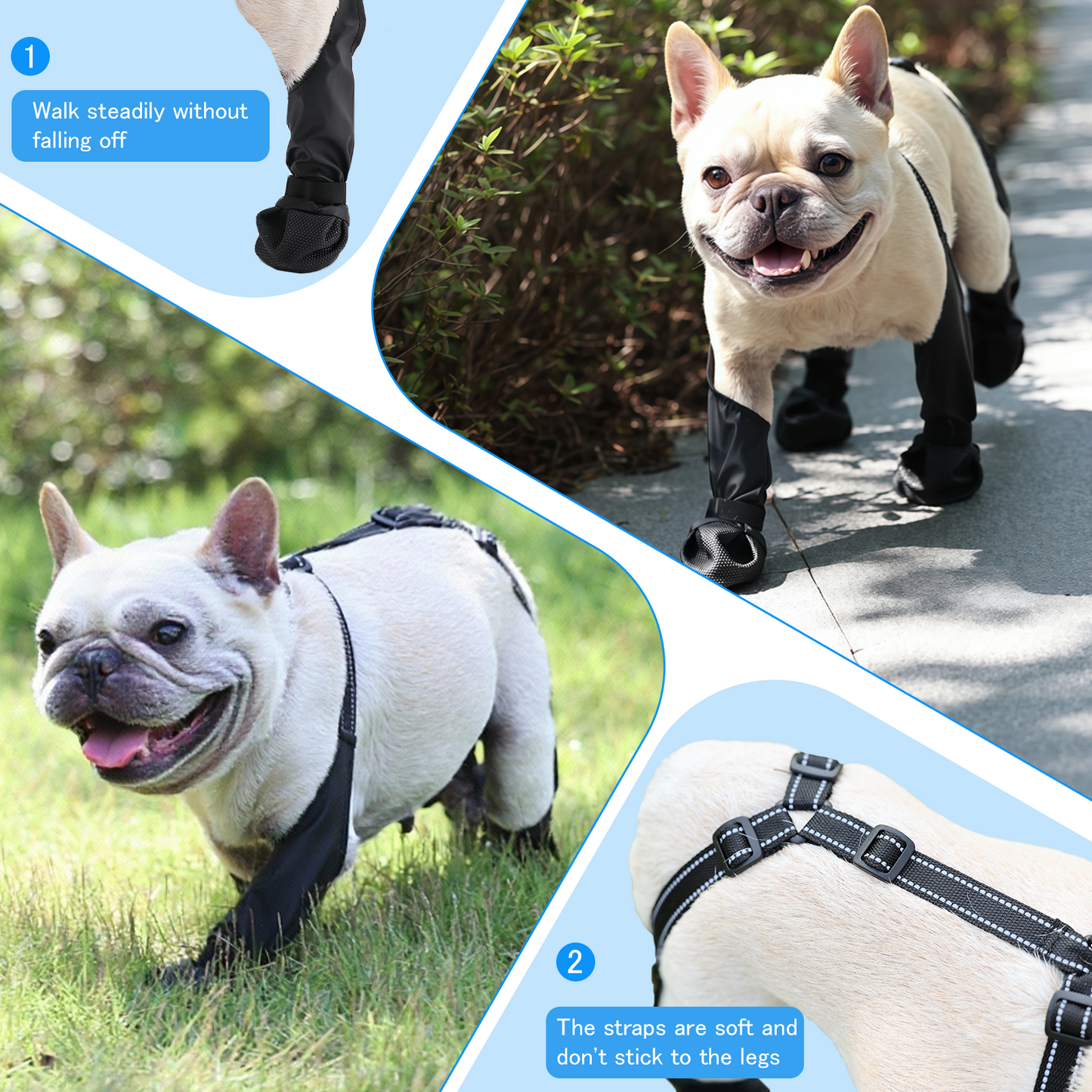Waterproof Dog Boots - Adjustable Pet Shoes for Small/Medium Dogs, Soft Paws Protector, Black