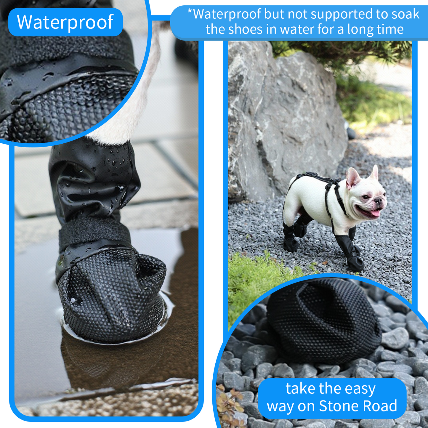 Waterproof Dog Boots - Adjustable Pet Shoes for Small/Medium Dogs, Soft Paws Protector, Black