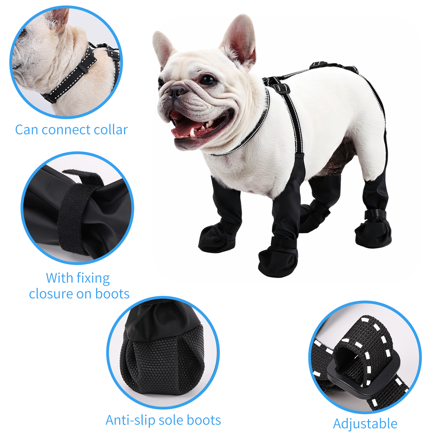 Waterproof Dog Boots - Adjustable Pet Shoes for Small/Medium Dogs, Soft Paws Protector, Black