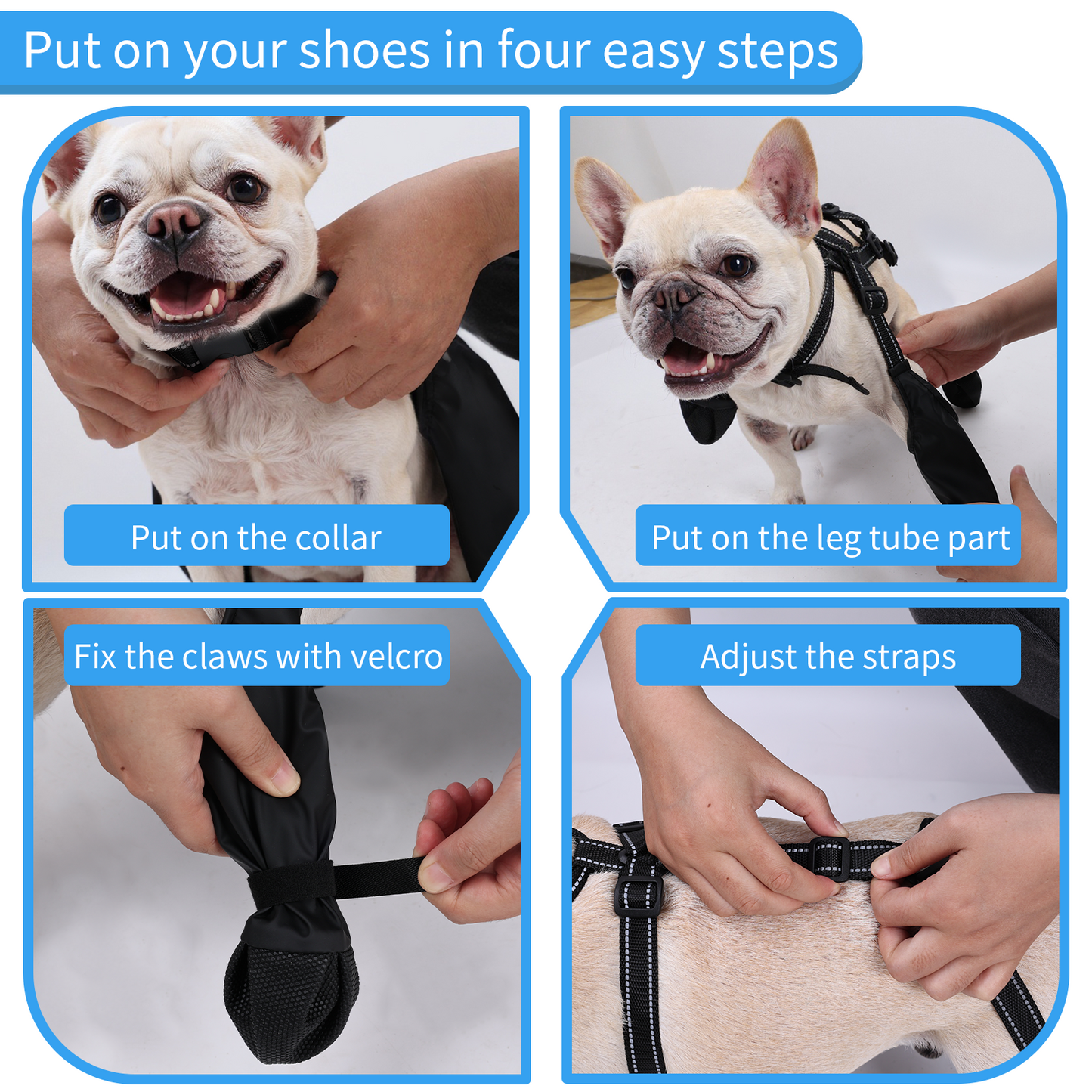 Waterproof Dog Boots - Adjustable Pet Shoes for Small/Medium Dogs, Soft Paws Protector, Black