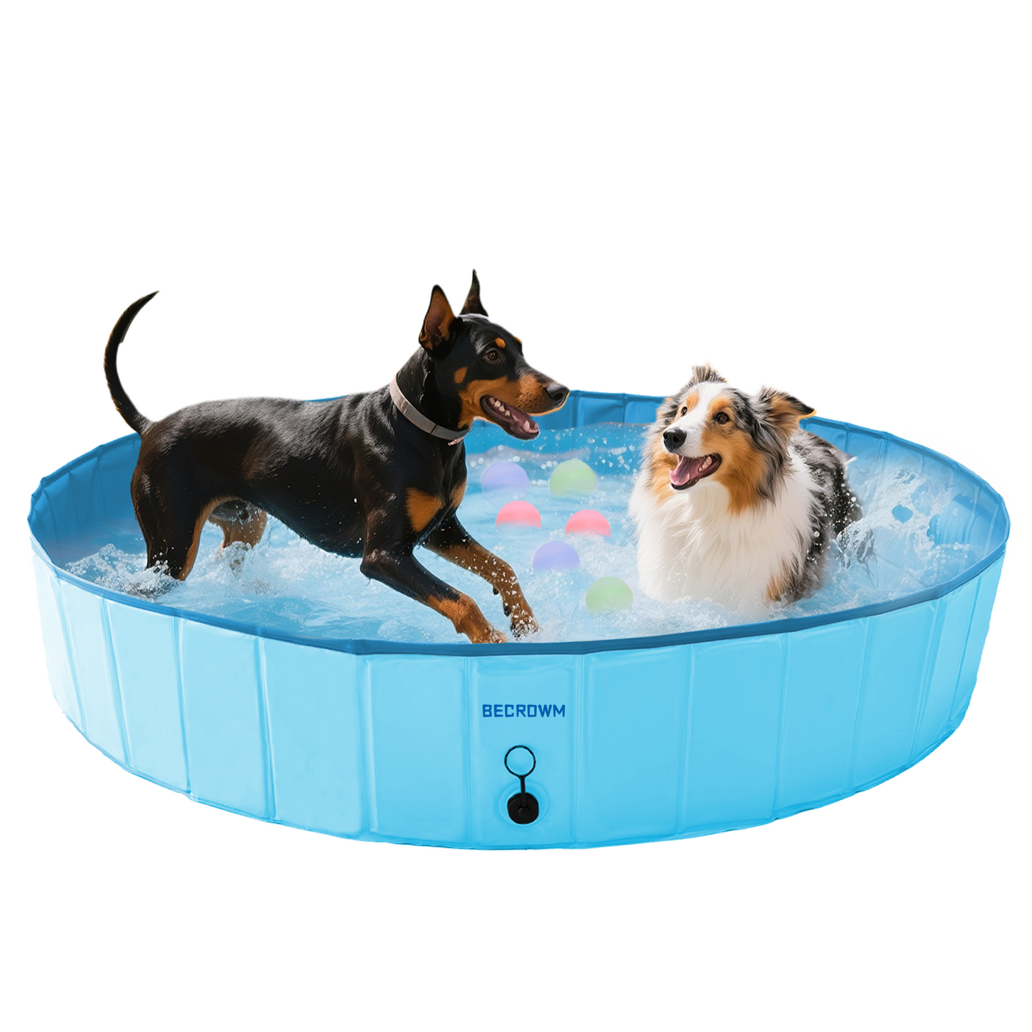 BECROWM Foldable Dog Pool with 6 Silicone Balls Dogs Swimming Pools 32"/48"/63" Dog Pet Bath Pools Hard Plastic Collapsible Pool For Dogs