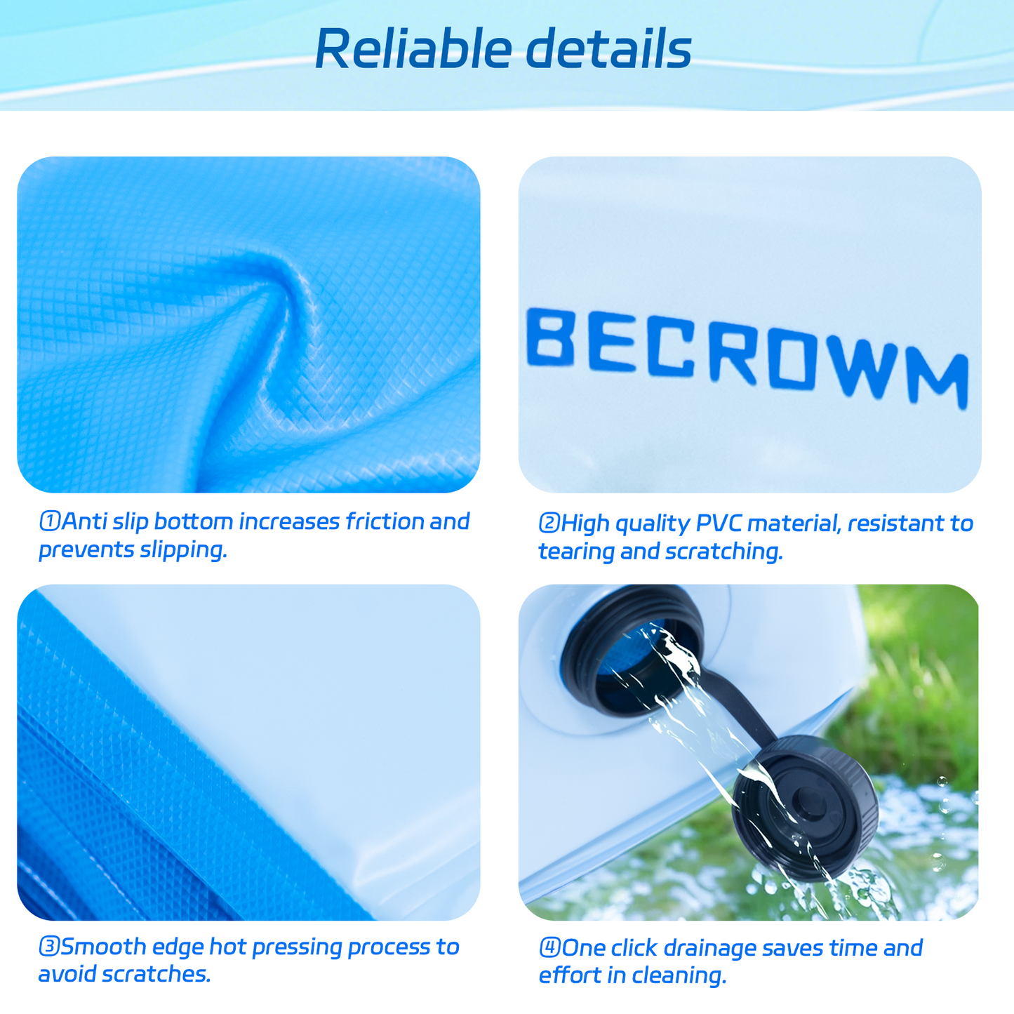 BECROWM Foldable Dog Pool with 6 Silicone Balls Dogs Swimming Pools 32"/48"/63" Dog Pet Bath Pools Hard Plastic Collapsible Pool For Dogs