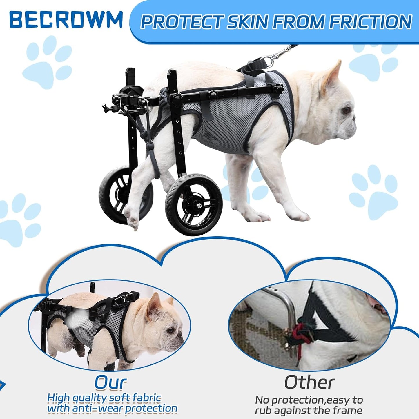 Dog Wheelchair for Back Legs, Light Weight Dog&Cat&Pets Wheelchair Cart with Disabled Hind Legs Walking, Adjustable Doggy Wheelchair Cart with Wheels for Back Legs small dog