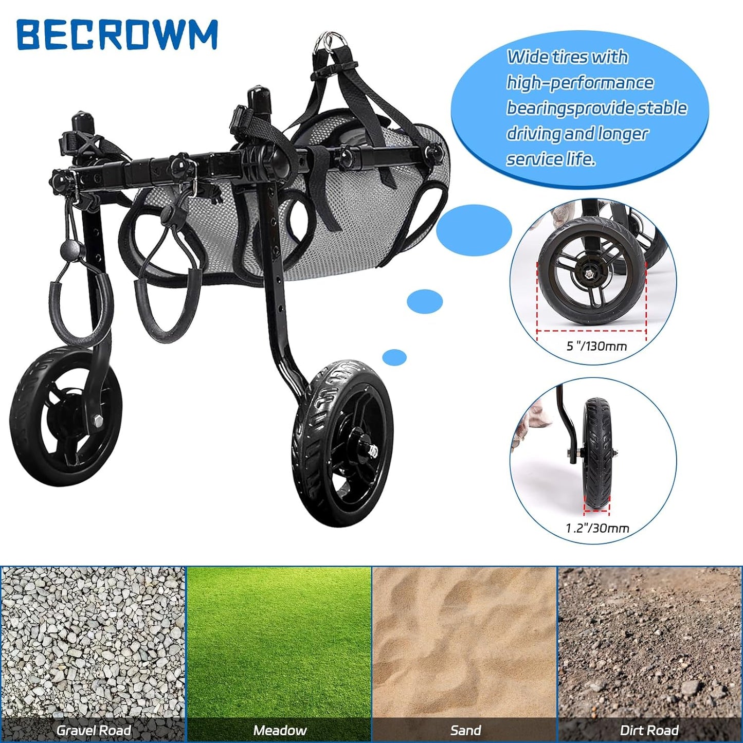 Dog Wheelchair for Back Legs, Light Weight Dog&Cat&Pets Wheelchair Cart with Disabled Hind Legs Walking, Adjustable Doggy Wheelchair Cart with Wheels for Back Legs small dog