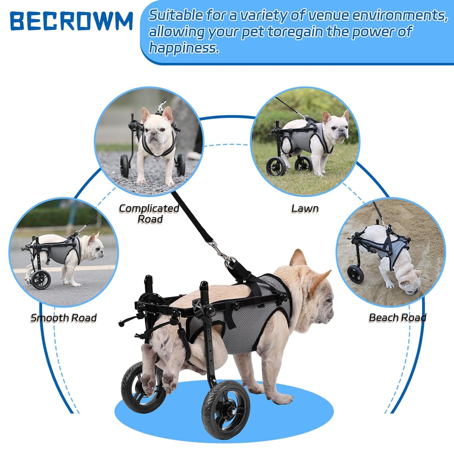 Dog Wheelchair for Back Legs, Light Weight Dog&Cat&Pets Wheelchair Cart with Disabled Hind Legs Walking, Adjustable Doggy Wheelchair Cart with Wheels for Back Legs small dog