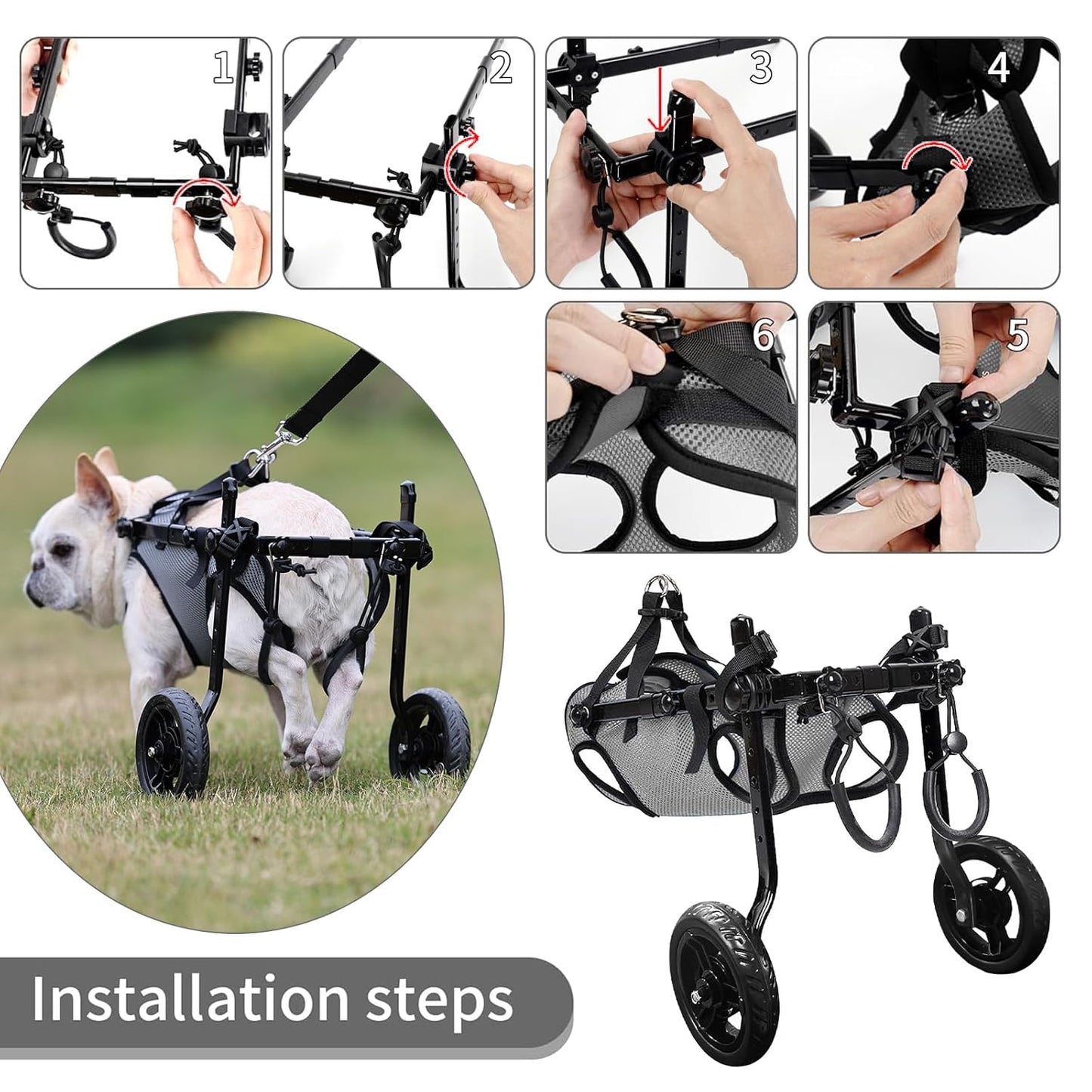 Dog Wheelchair for Back Legs, Light Weight Dog&Cat&Pets Wheelchair Cart with Disabled Hind Legs Walking, Adjustable Doggy Wheelchair Cart with Wheels for Back Legs small dog