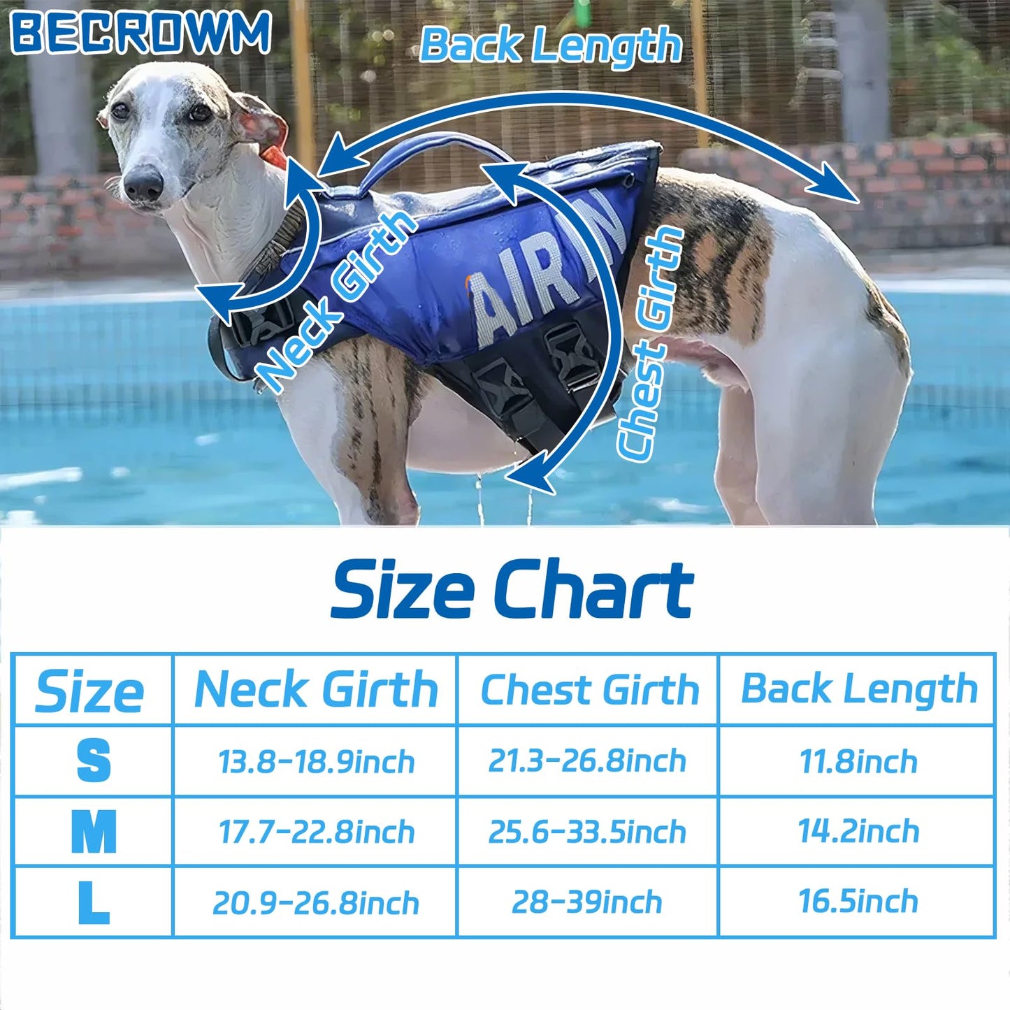BECROWM Dog Life Jacket Ripstop Dogs Life Vest for Swimming Boating Dog Safety Vest Adjustable Preserver with High Buoyancy and Durable Rescue Handle for Small,Medium,Large Dogs