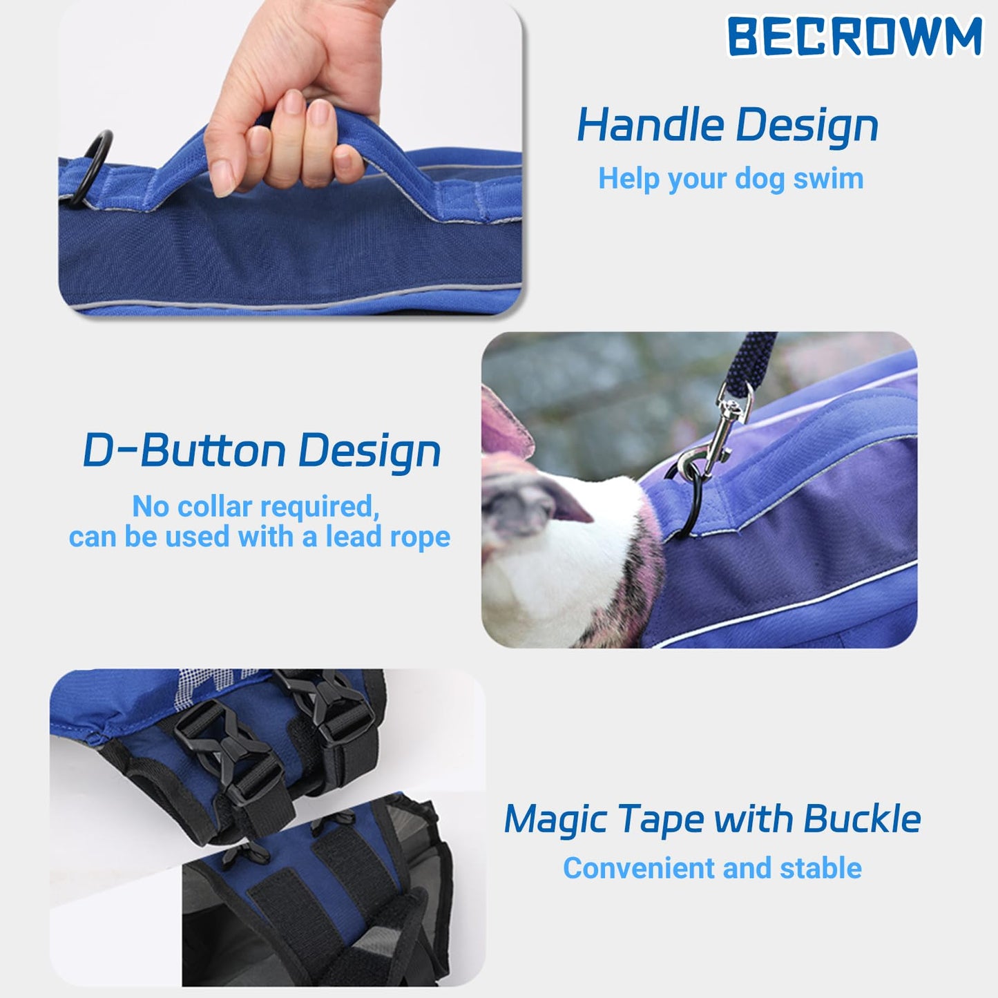 BECROWM Dog Life Jacket Ripstop Dogs Life Vest for Swimming Boating Dog Safety Vest Adjustable Preserver with High Buoyancy and Durable Rescue Handle for Small,Medium,Large Dogs