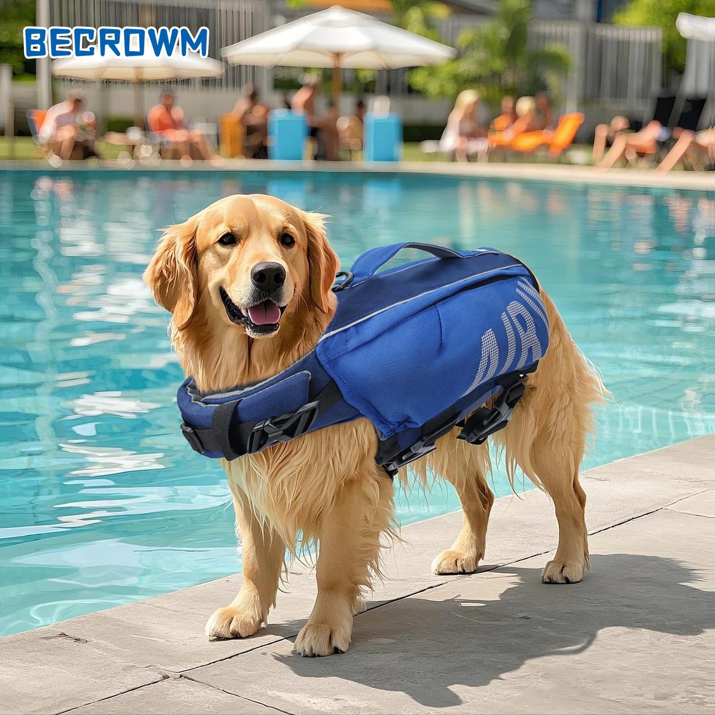 BECROWM Dog Life Jacket Ripstop Dogs Life Vest for Swimming Boating Dog Safety Vest Adjustable Preserver with High Buoyancy and Durable Rescue Handle for Small,Medium,Large Dogs