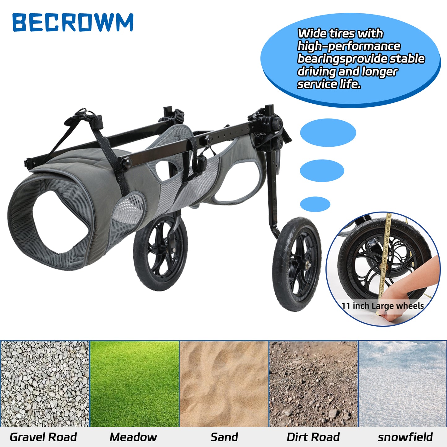 BECROWM Dog Wheelchair for Back Legs Large, Light Weight Dog&Cat&Pets Wheelchair- Cart with Disabled Hind Legs Walking, Adjustable Doggy Wheelchairs Cart with Wheels for Back Legs， (Gray, Large,XXL)